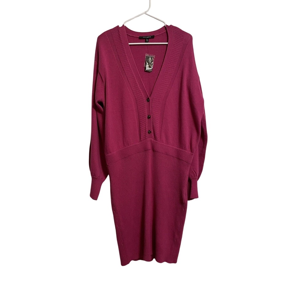 TOCCIN NY Felicity Long Sleeve Ribbed Sweater‎ Dress Fuchsia Size XL NWT Wool